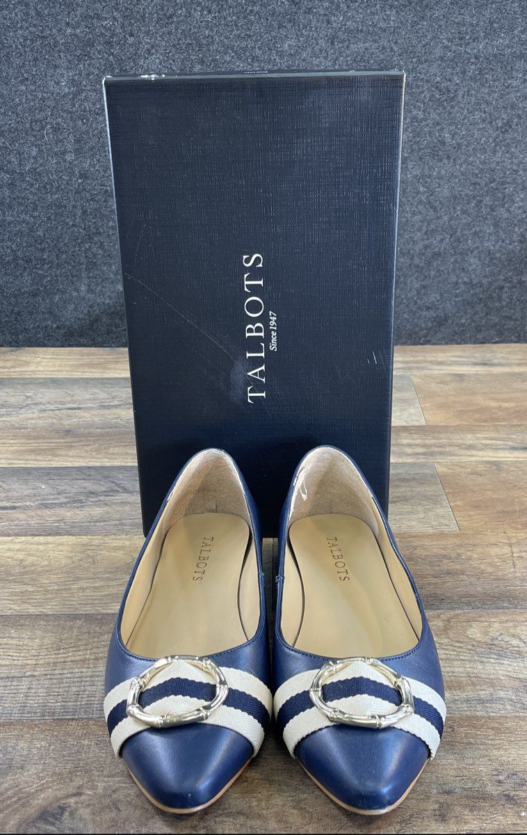Talbots Edison Bamboo Ring Indigo Blue Striped Pointed Toe Flats Size 8M