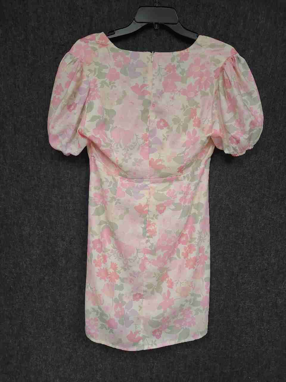 Princess Polly Women's Pink White Floral Puff Sleeve V-Neck Mini Dress Sz 6