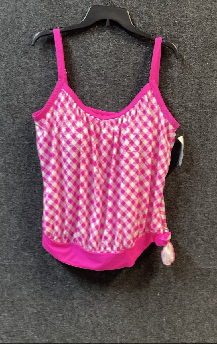 Kim Rogers Curvy Women's Tankini Top Pink White Gingham Check Blouson NWT 20W