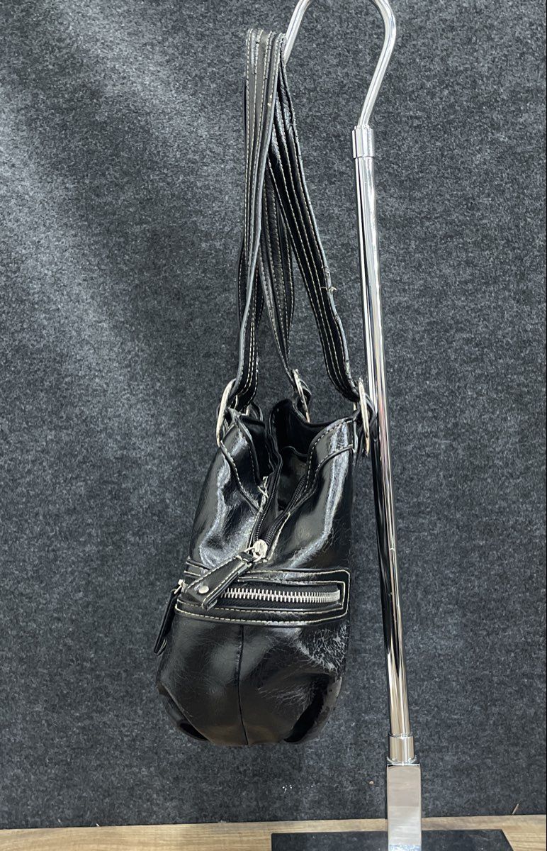 Rossetti Black Leather Shoulder Bag Purse Silver Hardware Double Strap Large
