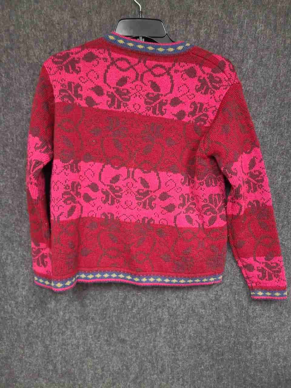 Vintage Nordic Design Women's Red Pink Wool Cardigan Sweater Petite Small PS