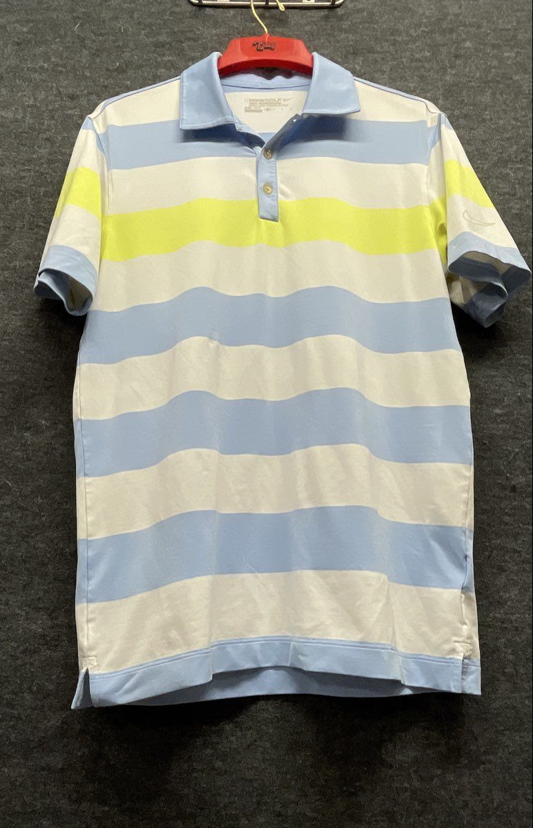 Nike Golf Men's Polo Shirt Blue White Lime Green Dri-FIT Tour Performance Size S