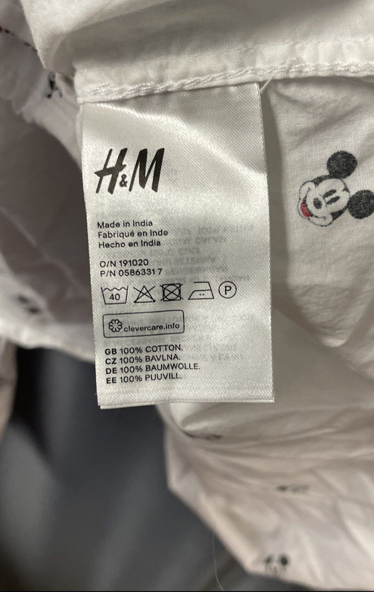 H&M L.O.G.G. Women's Mickey Mouse Pattern Button Down Shirt White Sz 4