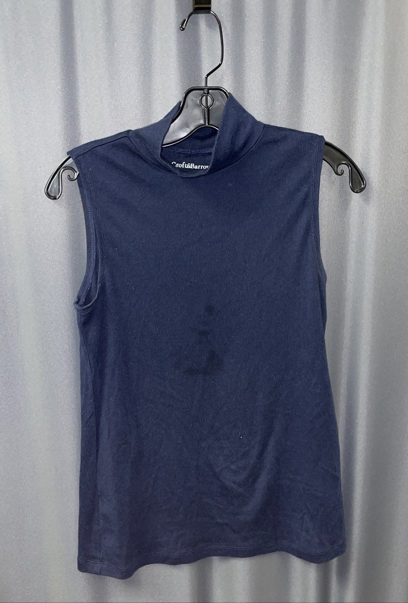Croft & Barrow Women's Navy Blue Ribbed Mock Neck Tank Top Sleeveless Shell Sz S