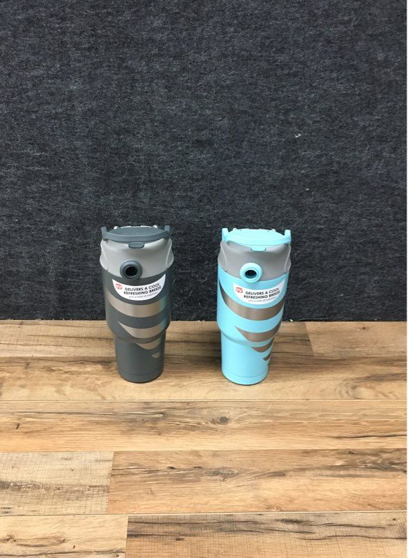 As Seen On TV Refreshing Air Cooler Personal Fan Tumbler Lot of 2 Gray & Teal