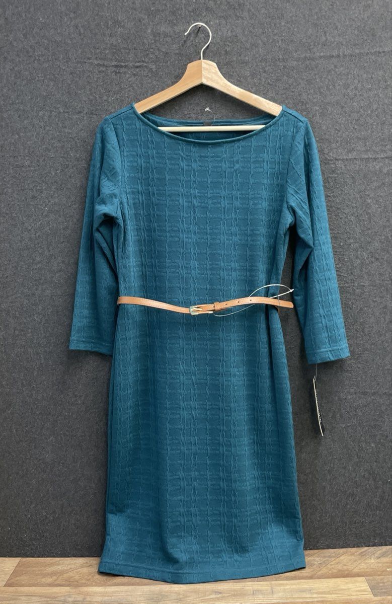 Sharagano Women's Teal Textured Stretch Sheath Dress with Belt NWT Size 10