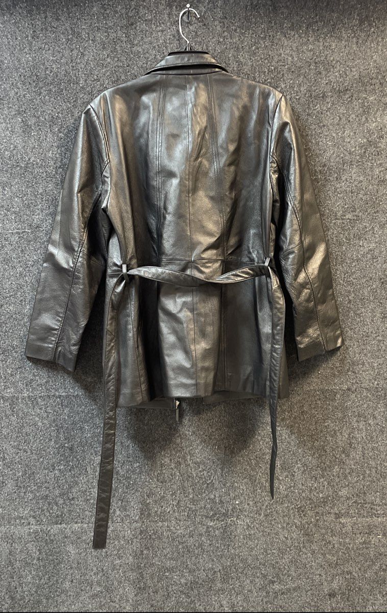 Worthington Women's Black Nappa Leather Belted Zip Jacket Vintage Y2K Sz Large