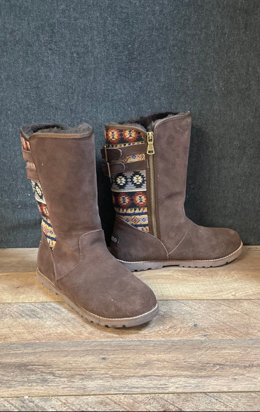 Lamo Malanie Women's Brown Suede Southwest Tribal Mid-Calf Boots Size 8