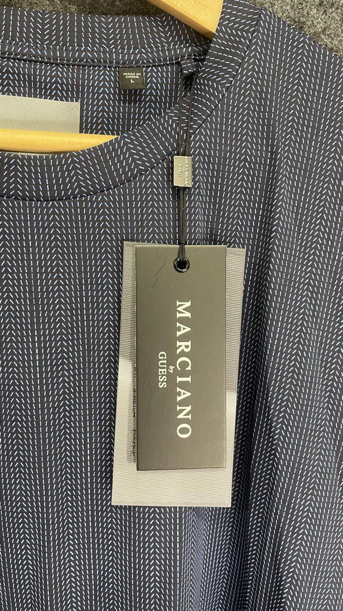 Marciano by Guess Men's Navy Patterned Formal Performance T-Shirt Sz L NWT