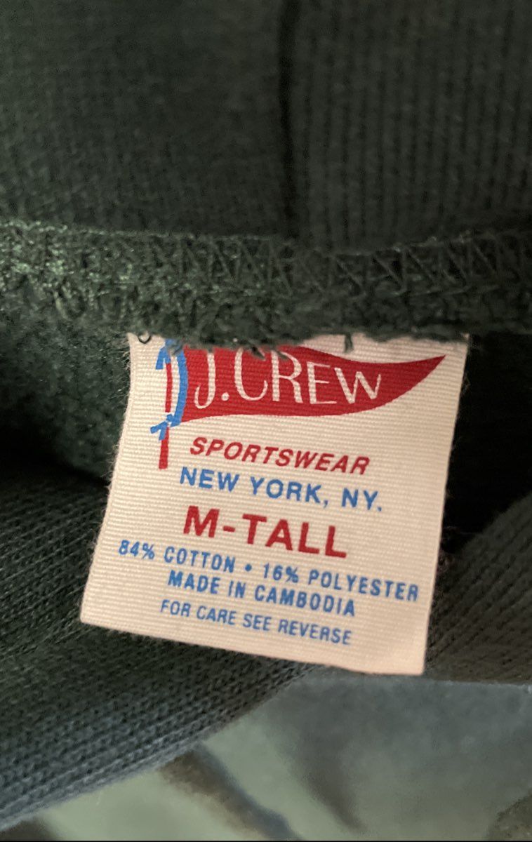 J. Crew Men's Green Pullover Hoodie Ribbed Sides Kangaroo Pocket M Tall