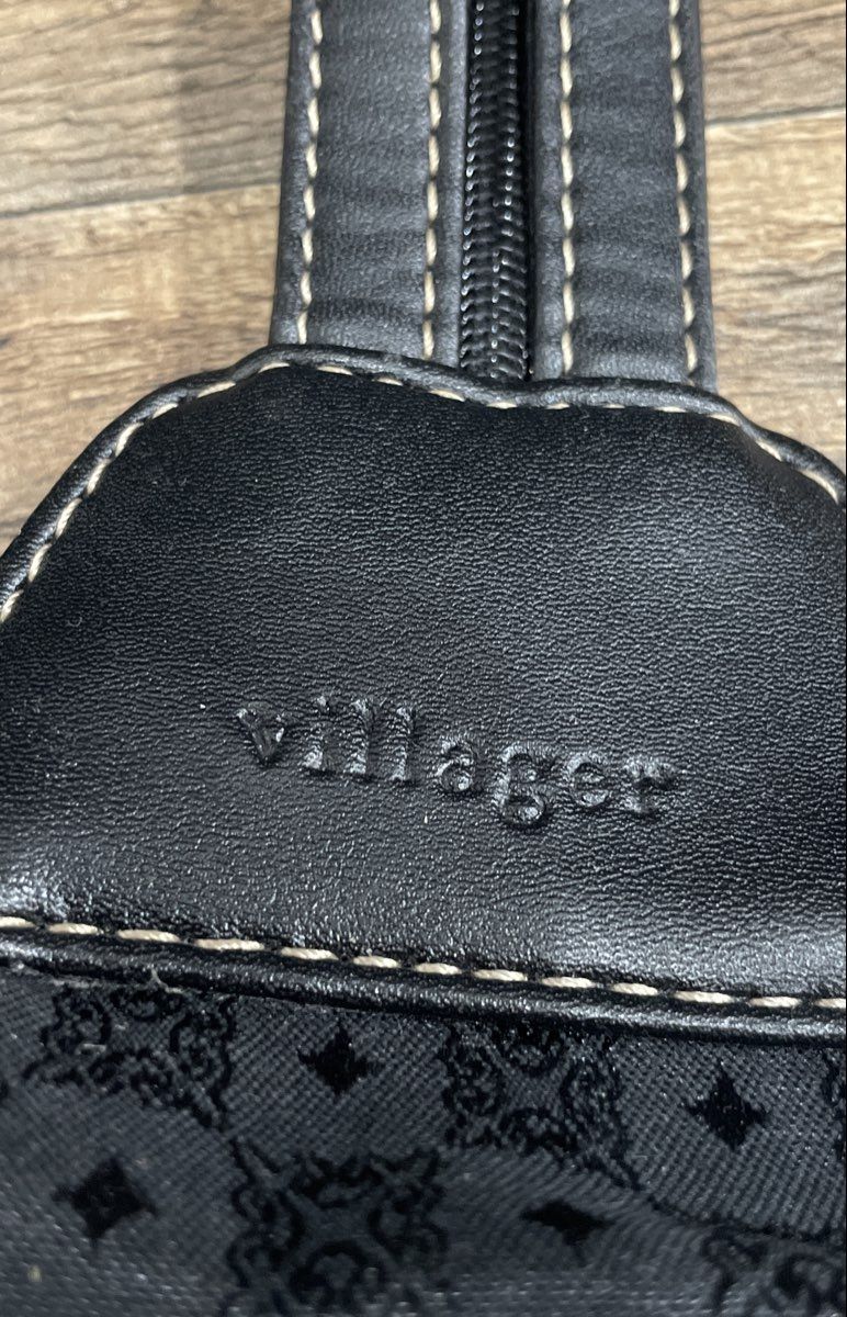 Vintage Villager Black Monogram Fabric Sling Backpack Crossbody Bag
