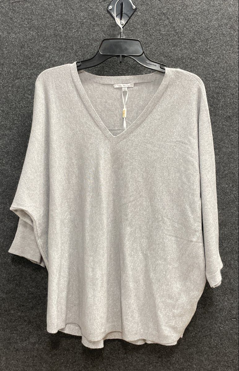 Vila Milano Women's Silver Metallic Knit V-Neck Dolman Sleeve Top Sz 1X