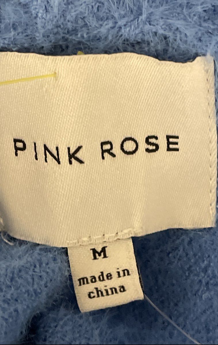 Pink Rose Women's Light Blue Frost Eyelash Knit Fuzzy Criss Cross Back Sweater M