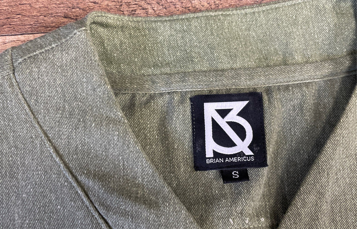 Brian Americus Men's Olive Green Cotton V-Neck Baseball Style Shirt Sz S