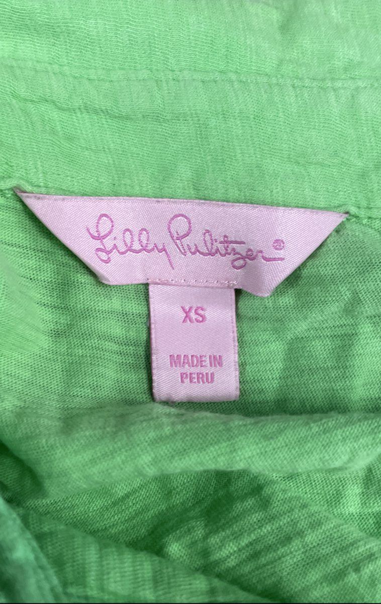 Lilly Pulitzer Women's Lime Green Waverly Ruffle Pima Cotton Polo Shirt Sz XS