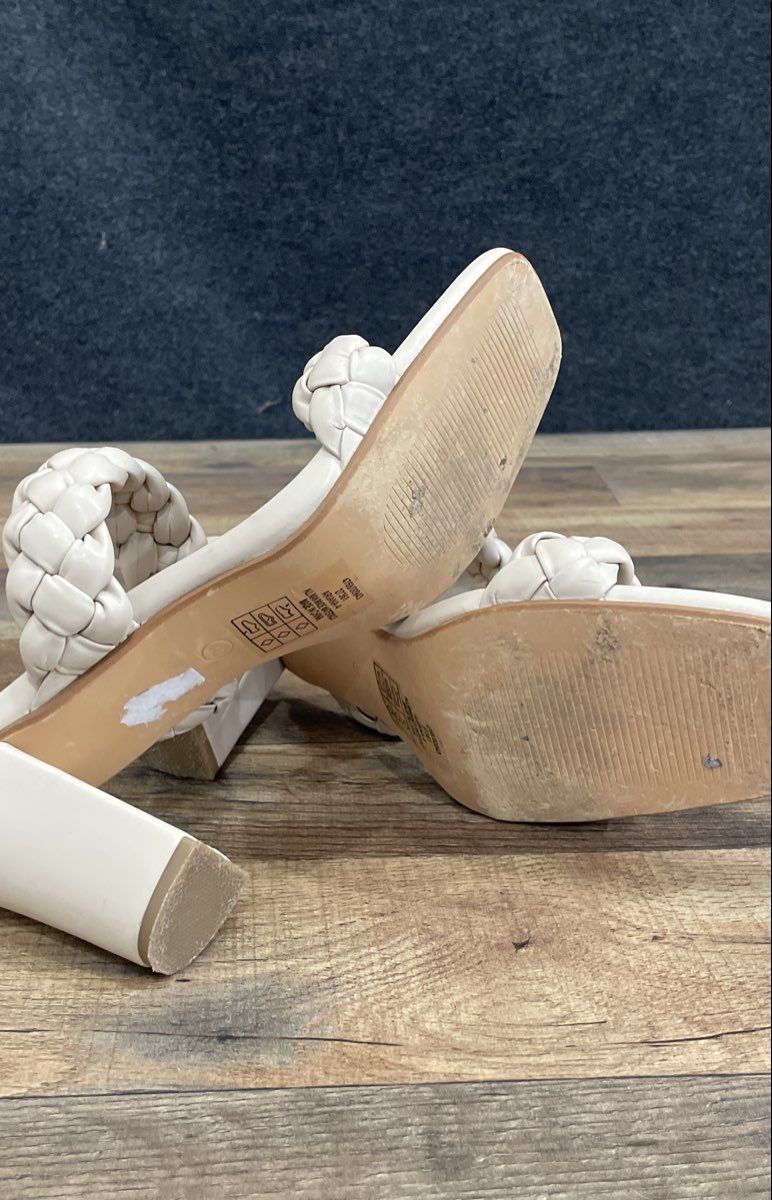 Pierre Dumas Ariana-4 Cream Braided Double Strap Block Heel Sandal Size 10