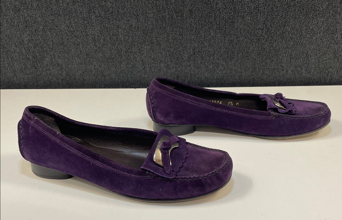 Stuart Weitzman Purple Suede Kiltie Fringe Loafer Flats Size 7.5