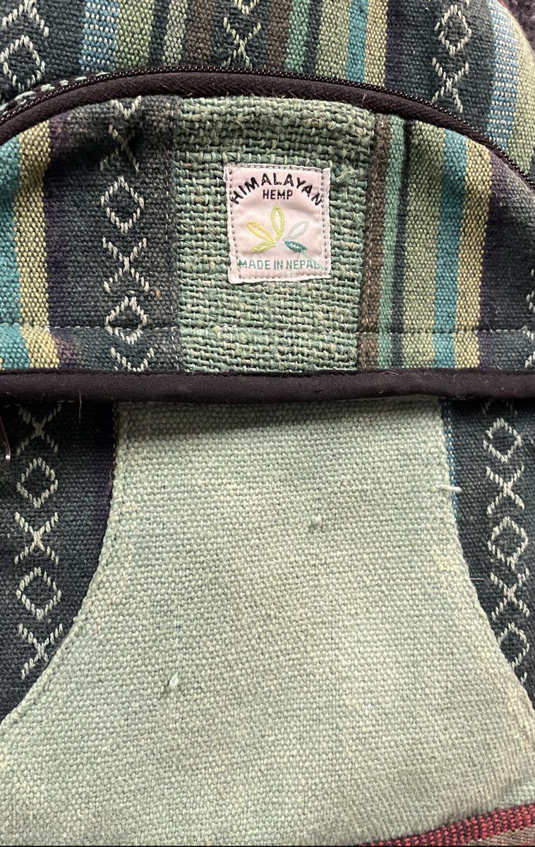 Himalayan Hemp Green Blue Striped Woven Backpack Made in Nepal