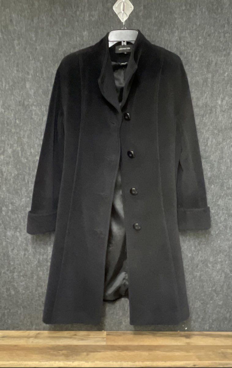 Jones New York Women's Black Wool Angora Blend Funnel Neck Coat Sz 10