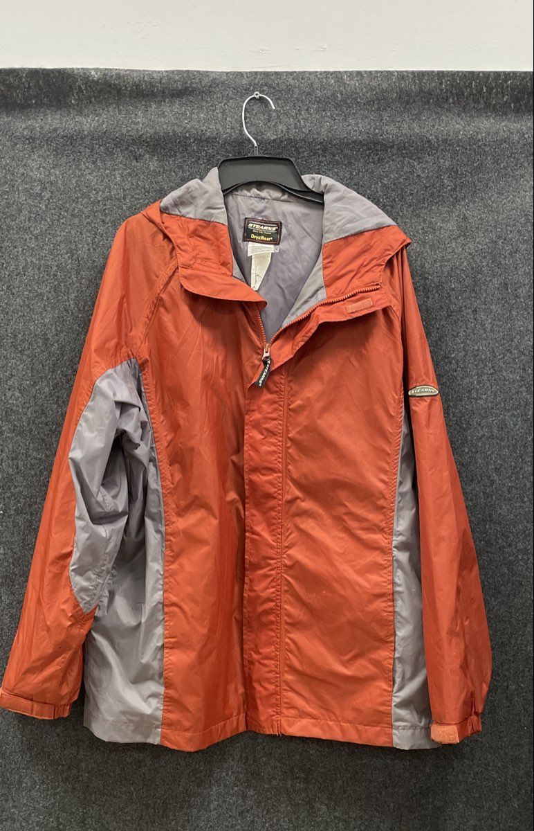 Sterns Men's DryWear Windbreaker Rain Jacket Hooded Orange Gray Size L