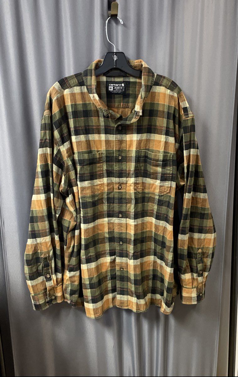 Carhartt Men's Brown Green Plaid Rugged Flex Relaxed Fit Flannel Shirt Sz 3XL