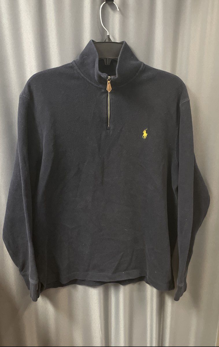 Polo Ralph Lauren Men's Navy Blue 1/4 Zip Pullover Cotton Sweater Vintage Y2K L