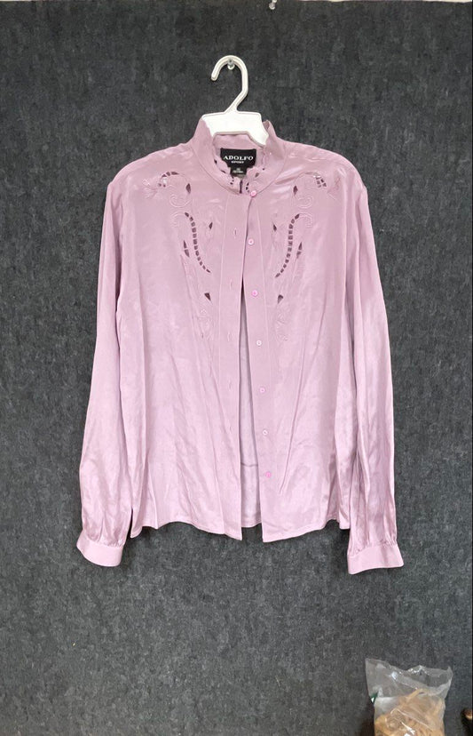 Adolfo Sport Women's Vintage 90s Lavender Silk Embroidered Blouse Sz 10