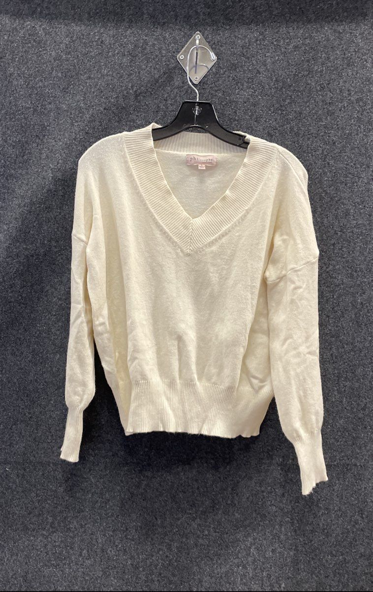 Philosophy Women's Cream V-Neck Drop Shoulder Ribbed Knit Sweater Sz S