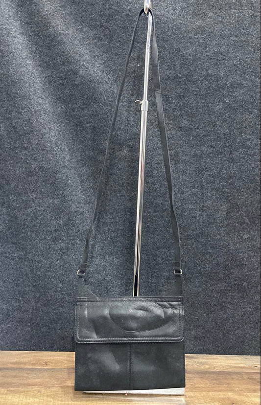 Fossil Black Leather Flap Crossbody Handbag Purse Adjustable Strap