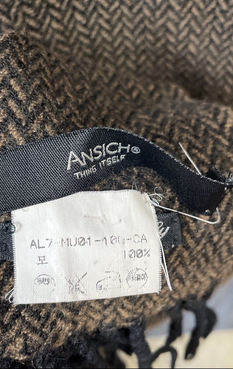 Ansich Unisex Brown Black Herringbone 100% Wool Scarf Made in Italy Vintage