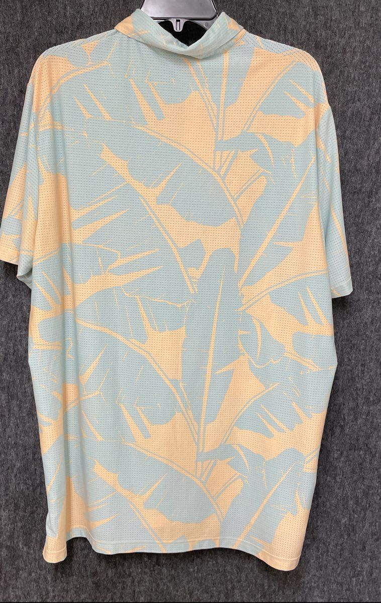 Adidas Men's Vibes Print Teal Peach Tropical Leaf Performance Polo Shirt Sz XL