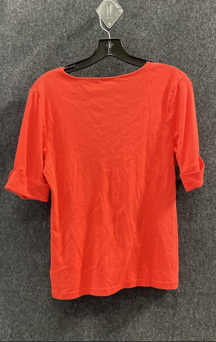 Lauren Ralph Lauren Women's Red V-Neck Cotton Cuffed Sleeve Shirt Top Sz L