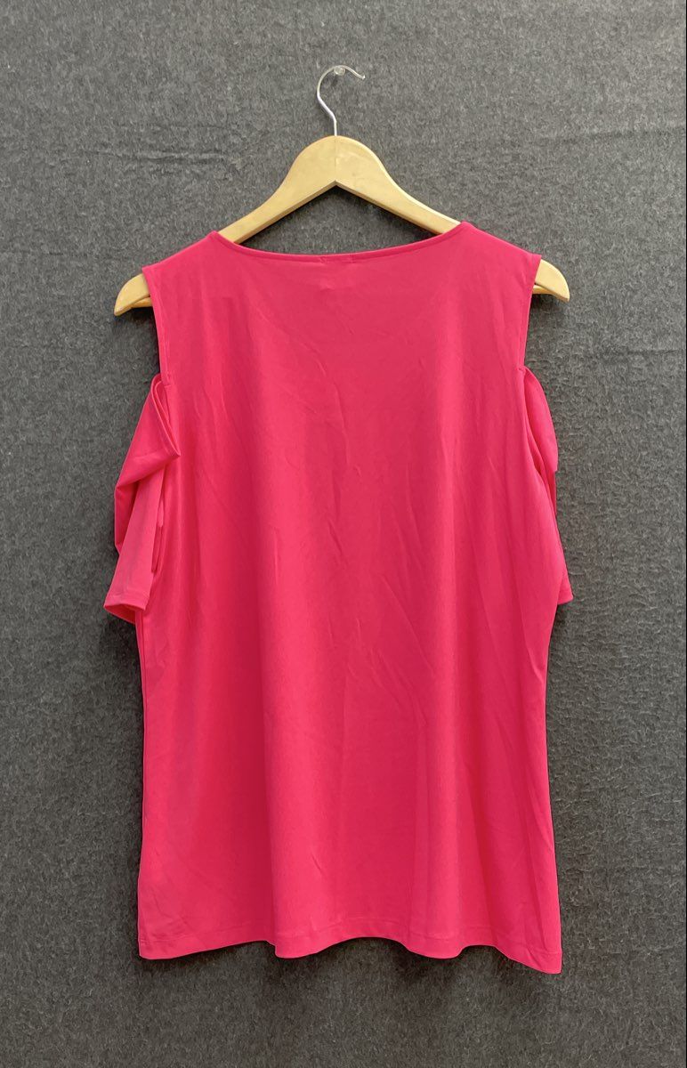 Anne Klein Women's Candy Pink Cold Shoulder Short Sleeve Blouse NWT Size L