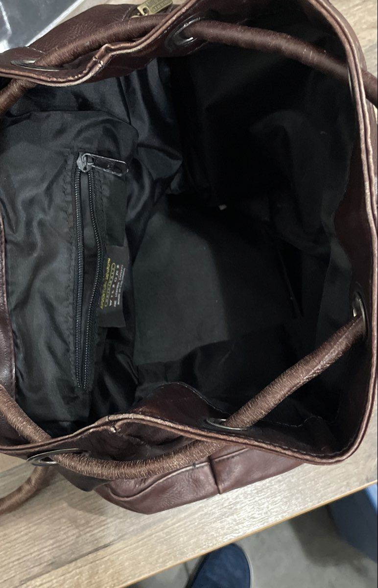 Vintage 90s Wilson's Leather Brown Adventure Bound Drawstring Backpack Satchel