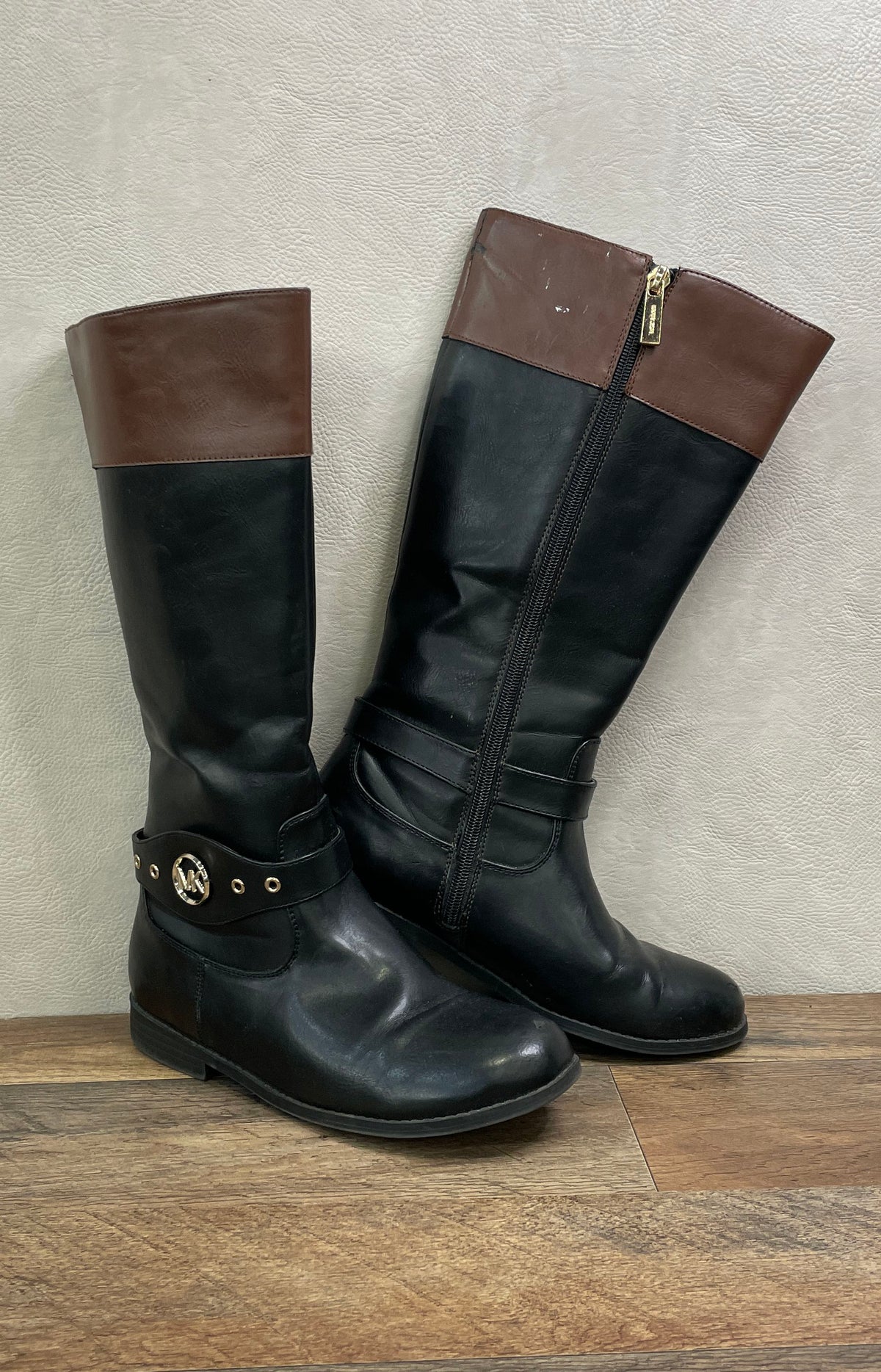 Michael Kors Emma Derby Black Brown Riding Boots Knee High Size 5