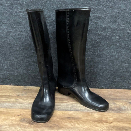 Vintage 80s Waterpruf Black Waterproof Rubber Rain Boots Women's Size 8