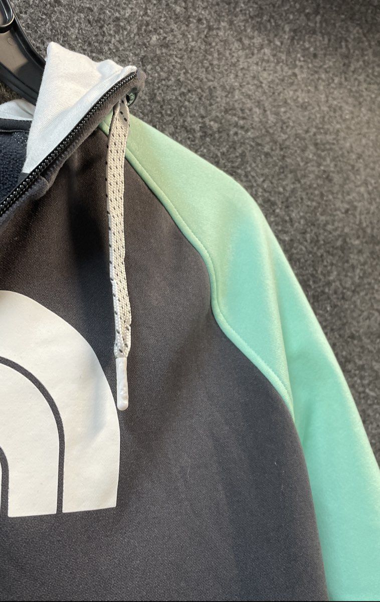 The North Face Women's Full Zip Hoodie Jacket Gray Mint Green Raglan Logo Sz S