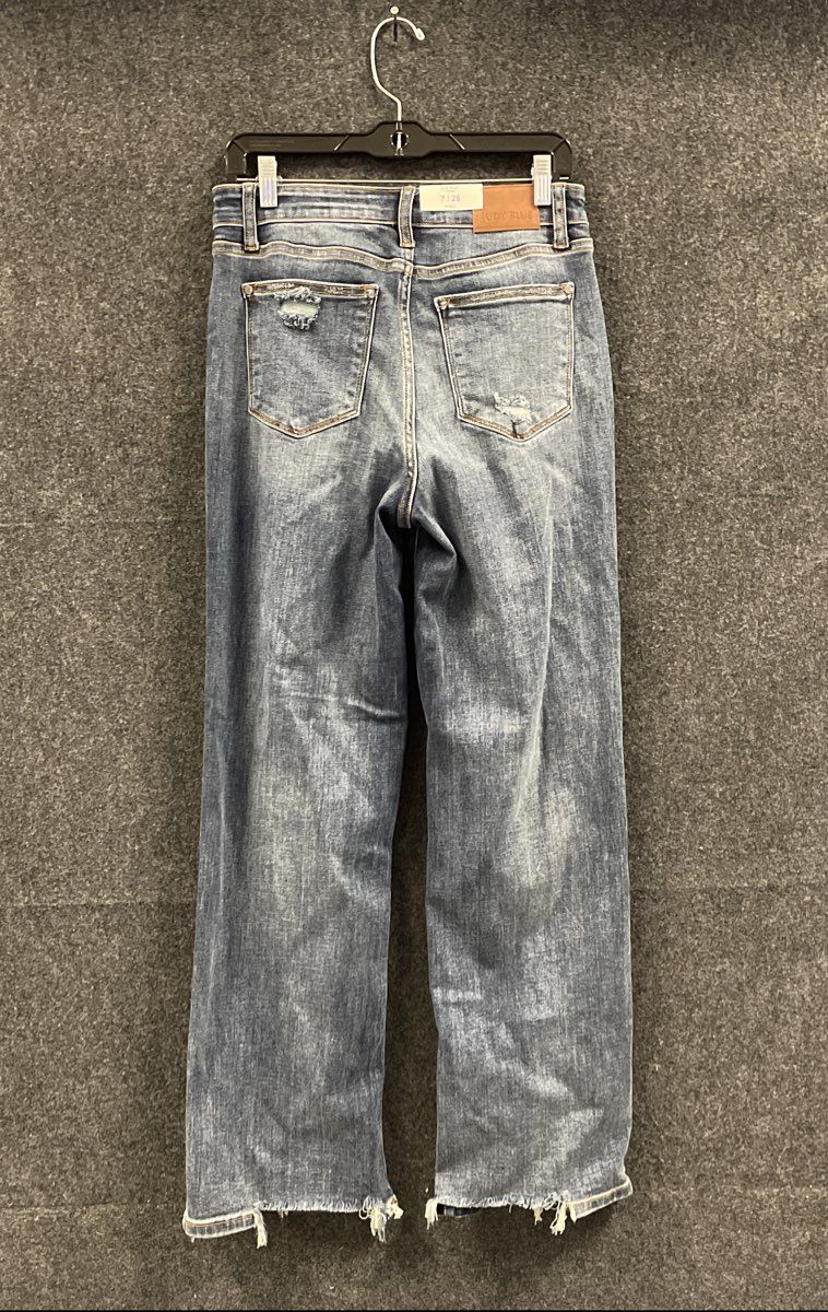 Judy Blue Women's High Waist Straight Fit Distressed Raw Hem Blue Jeans NWT 7/28