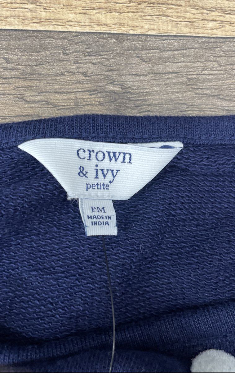 Crown & Ivy Women's Navy Christmas Let It Snow Gingham Hem Sweater Sz PM NWT