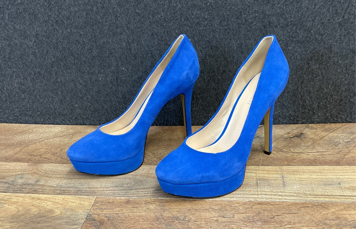 Nine West Antonia Royal Blue Suede Platform Pump Heels Women's Size 8M