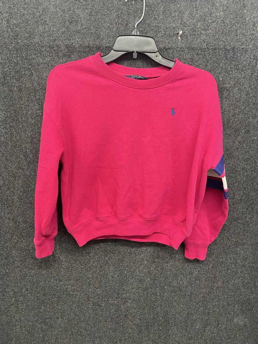 Polo Ralph Lauren Kids Pink Graphic Back Logo Stripe Sleeve Sweatshirt Sz M 8-10