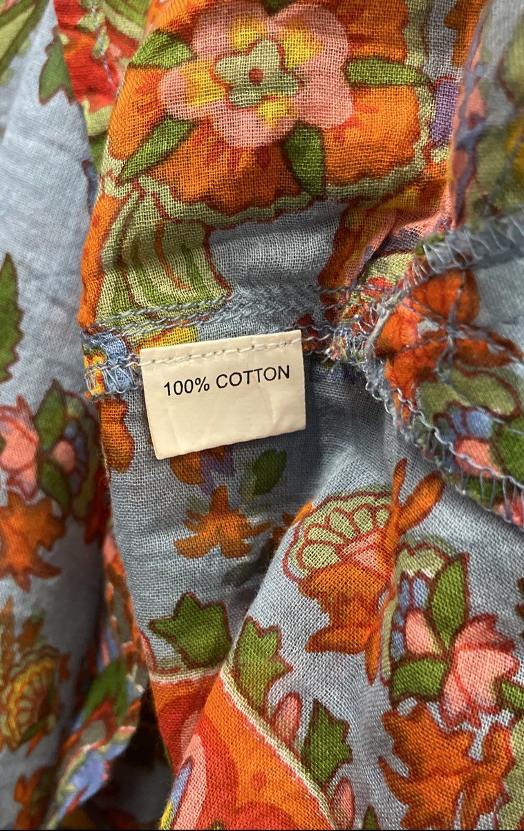 Dolma Women's Blue Multicolor Paisley Cotton Long Sleeve Tunic Blouse Size M