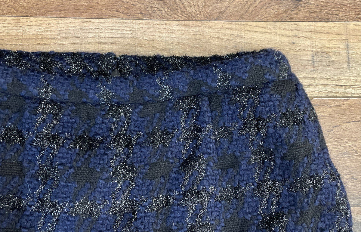 Kenneth Cole Women's Navy Black Metallic Wool Blend Flared A-Line Skirt Size 14