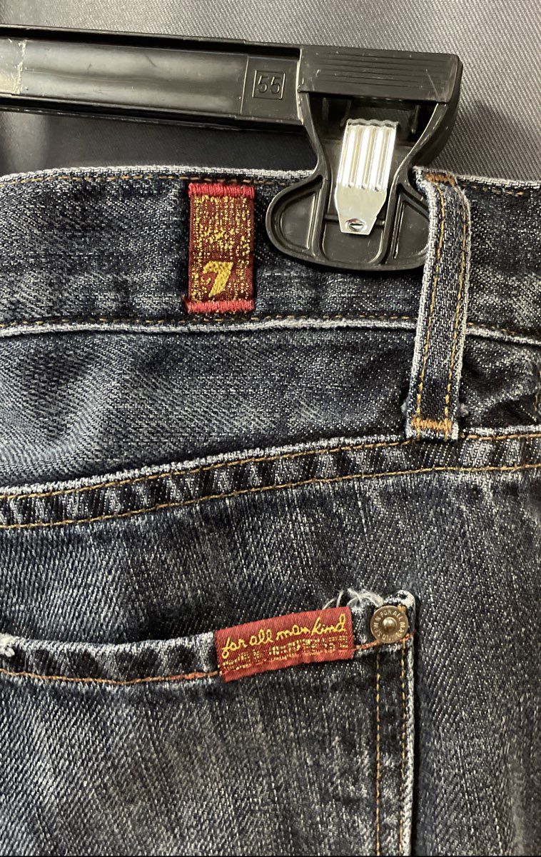 7 For All Mankind Men's Dark Blue Relaxed Fit Distressed Cotton Jeans Sz 33