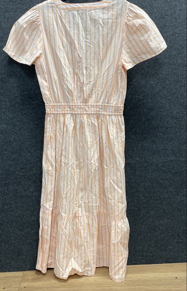 LOFT Women's Striped Tiered Midi Dress Peach White Short Sleeve NWT Sz SP