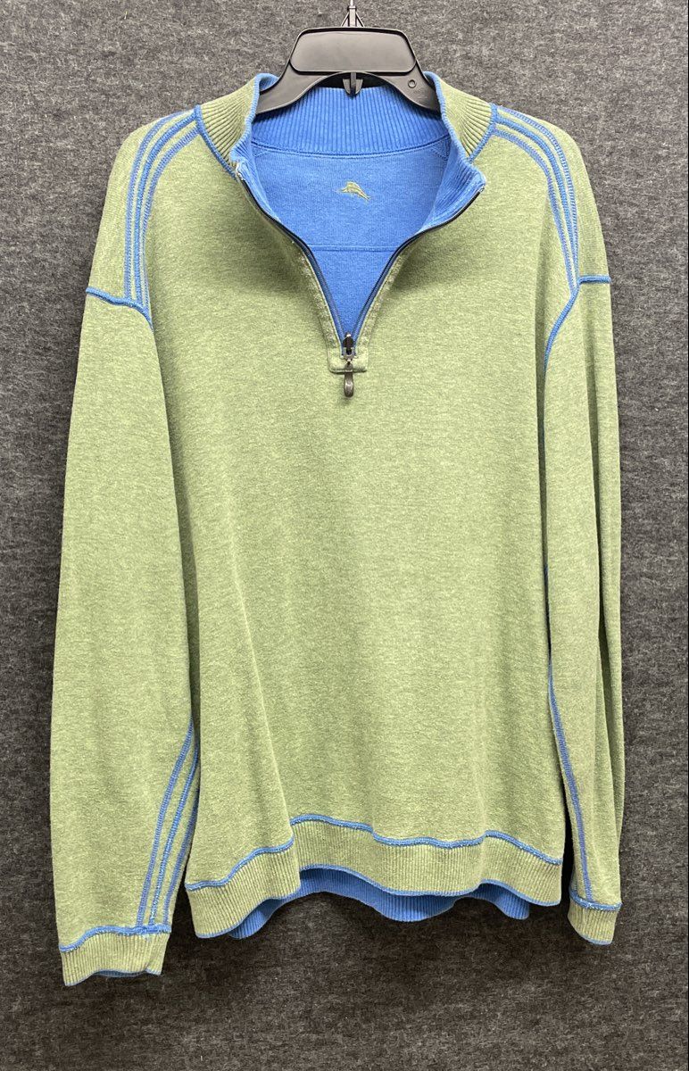 Tommy Bahama Green Blue Contrast Stitch 1/4 Zip Pullover Sweater Men's Size L