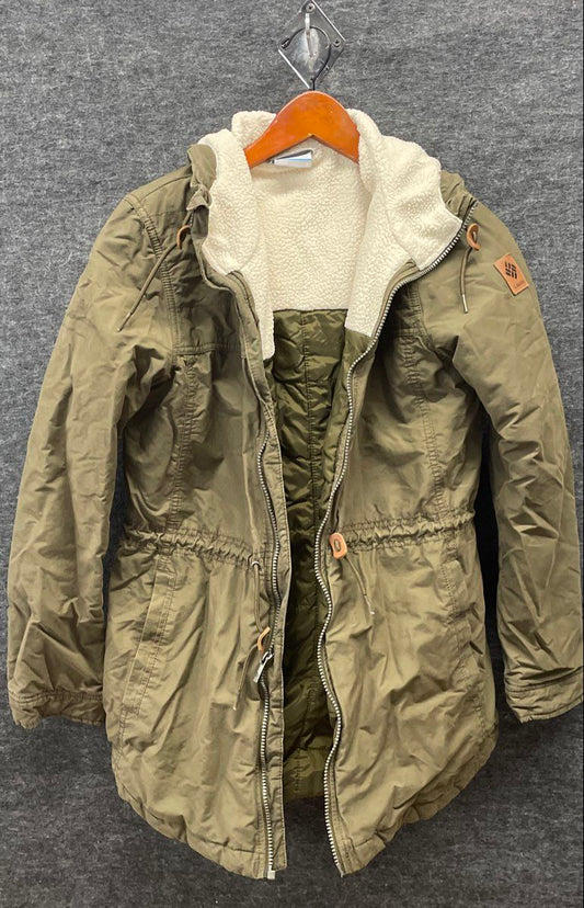Columbia Women's Olive Green Sherpa Lined Hooded Parka Jacket Sz S