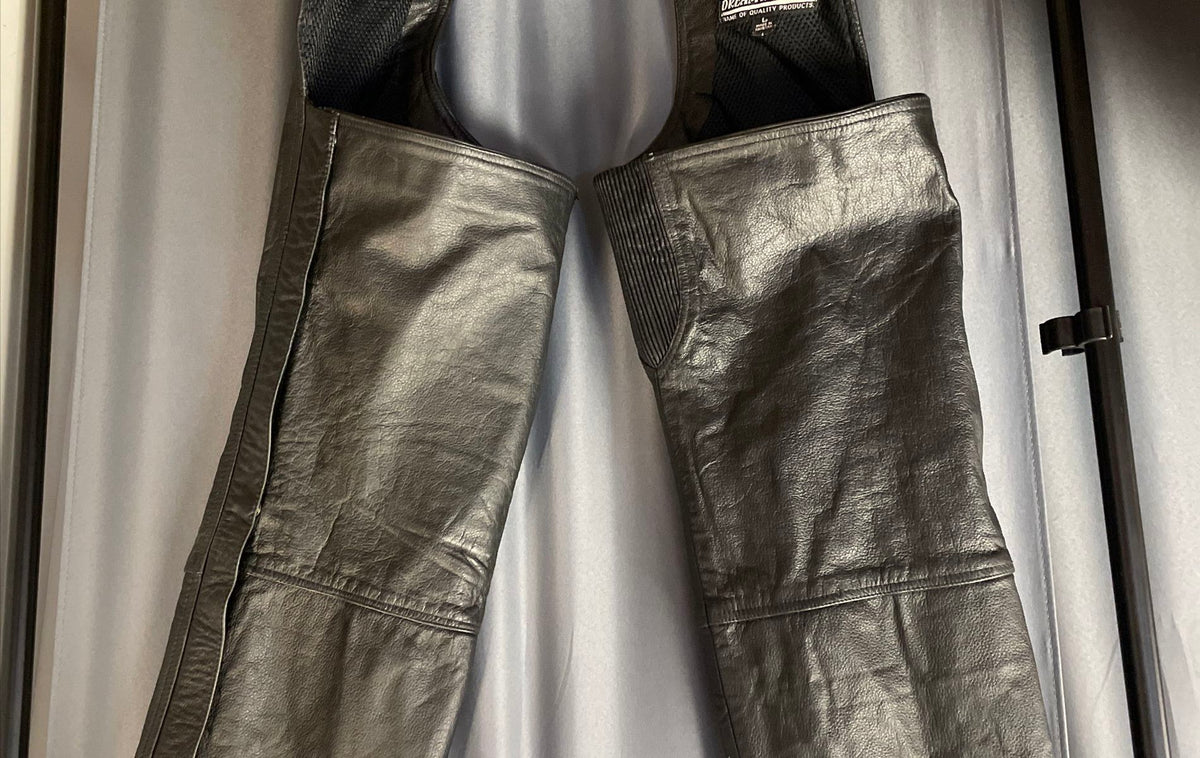 USA Bikers Dream Apparel Black Leather Lined Motorcycle Riding Chaps Sz L
