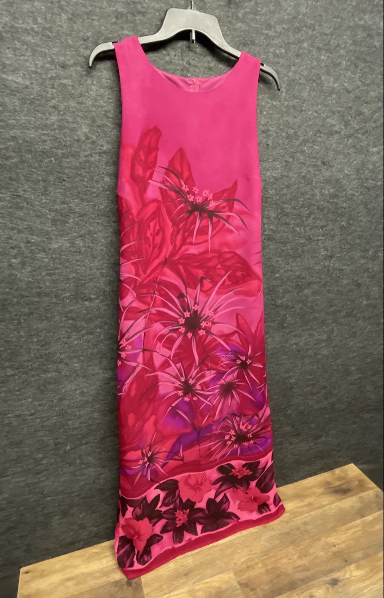 Vintage 90s AGB Byer California Women's Pink Tropical Floral Maxi Dress Sz 10