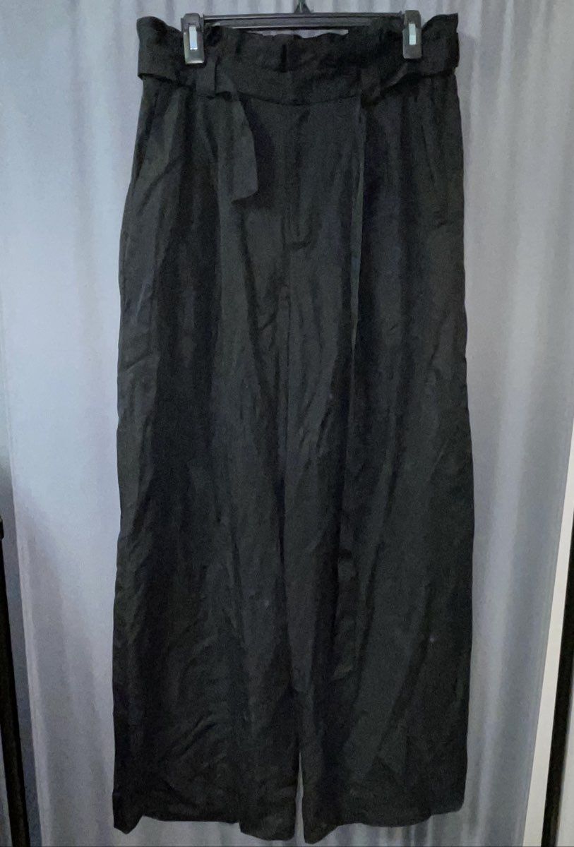 Banana Republic Women's Black Wide Leg Belted Tencel Lyocell Pants NWT Sz 10